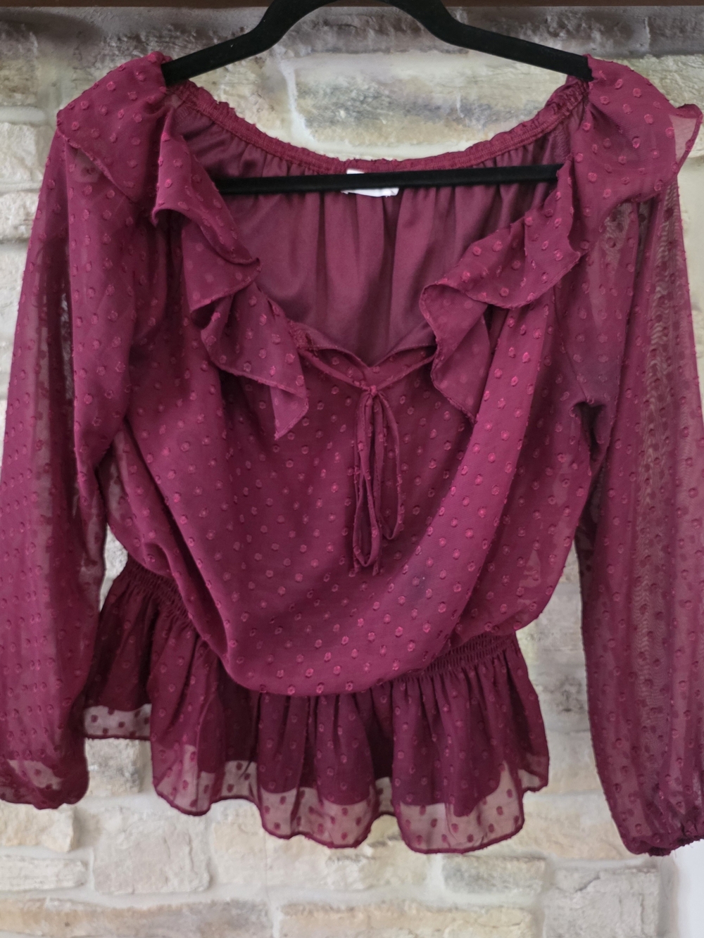 Lush Burgundy Ruffled Dobby Chiffon Blouse